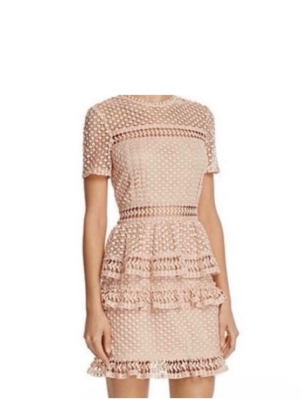 Aqua Blush Pink Crochet Peplum Mini Dress